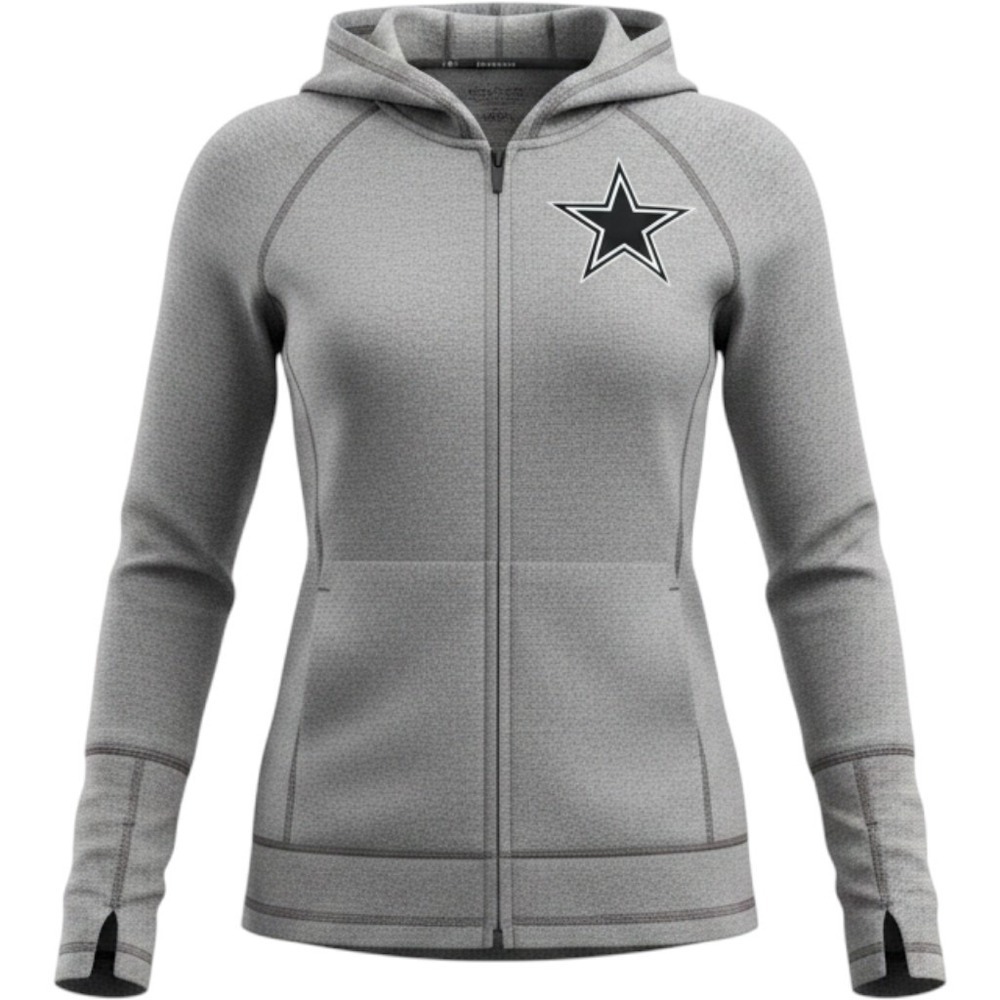 Dallas Cowboys Zip Up Hoodie Gray Herringbone Thumbhole Active Jacket XS